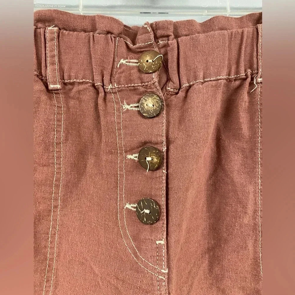 Zara Linen Cotton Paperbag Shorts Size Small Ft Button Elastic Waist High Waist - Picture 2 of 7